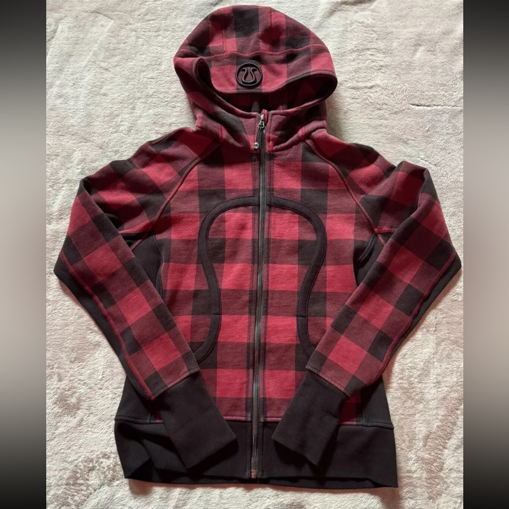 Lululemon Women’s Red Buffalo Plaid Scuba Hoodie II Mini Camp Check Size 8